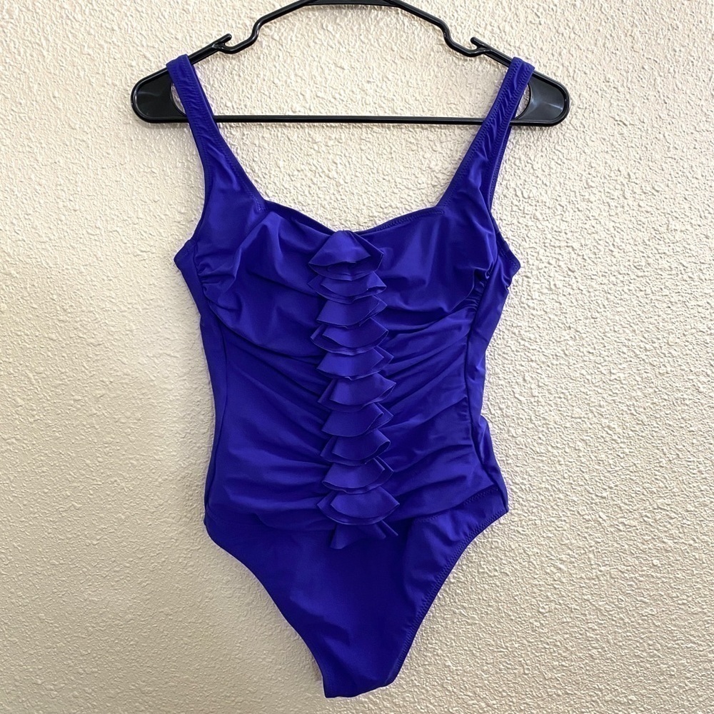 𝅺PROFILE by Gottex One Piece Swimsuit with Front Ruffles in Purple sz 6D